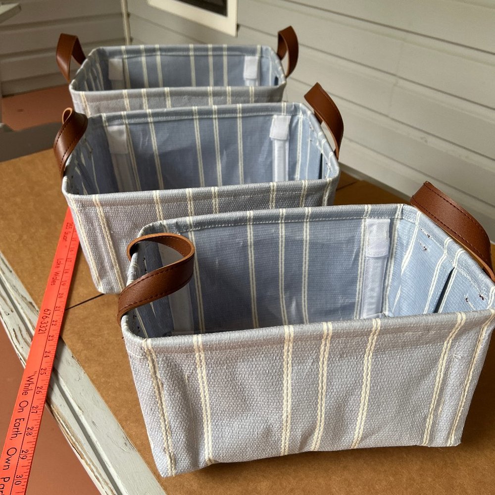 3 Nested Blue and White Striped Canvas Totes
